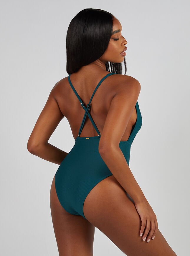 Boux Avenue Cali Rib Trim Plunge Swimsuit - Teal