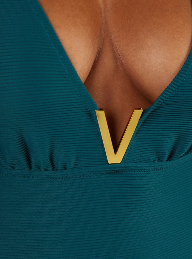 Boux Avenue Cali Rib Trim Plunge Swimsuit - Teal