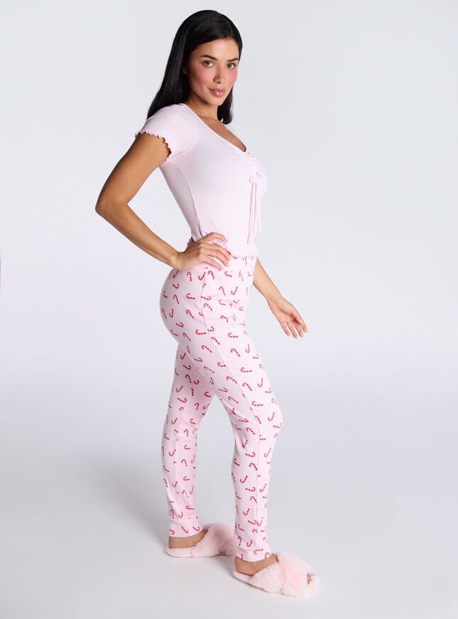 Boux Avenue Candy Cane Ribbed Pyjama Set - Pink Mix