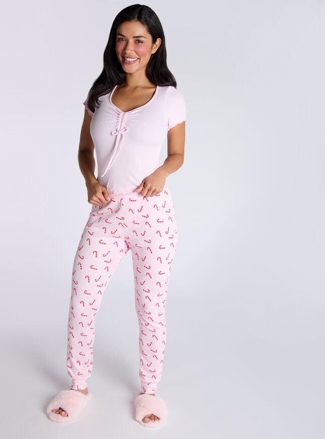boux avenue Candy cane ribbed pyjama set - Pink Mix