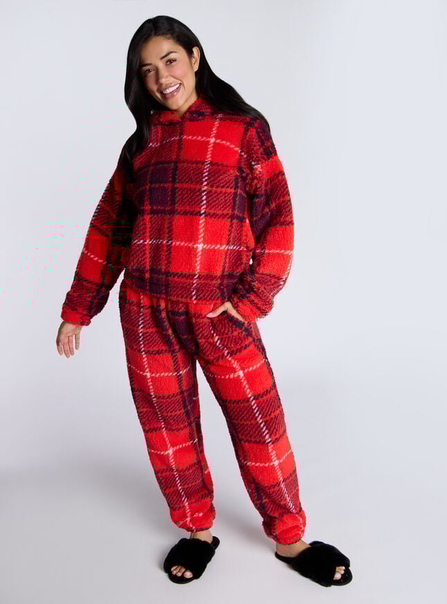 Boux Avenue Check Borg Lounge Set - Red Mix