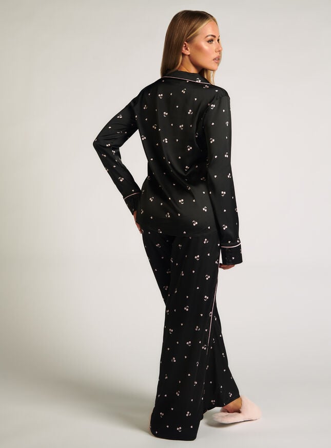Boux Avenue Cherry Satin Pyjama Shirt - Black Mix