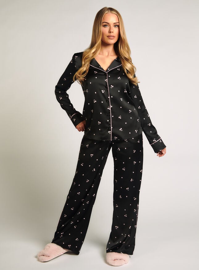 Boux Avenue Cherry Satin Pyjama Shirt - Black Mix