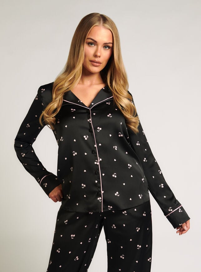 boux avenue Cherry satin pyjama shirt - Black Mix