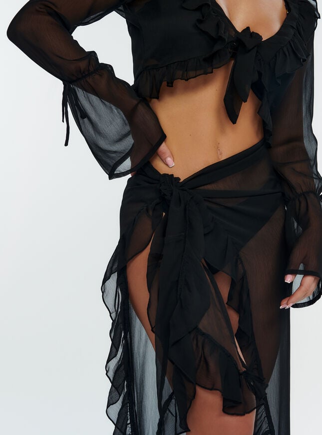 Boux Avenue Chiffon Ruffle Tie Maxi Skirt - Black