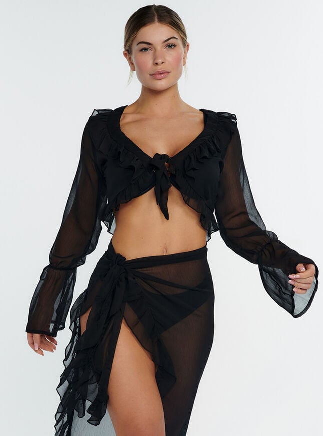 boux avenue Chiffon ruffle tie top - Black