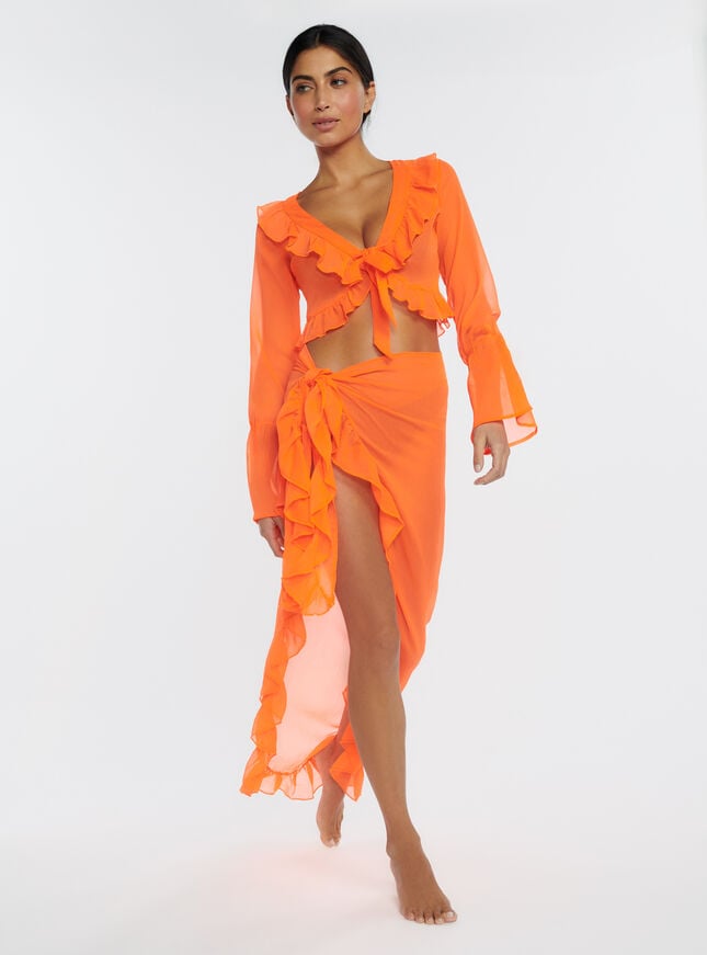 Boux Avenue Chiffon Ruffle Tie Top - Orange