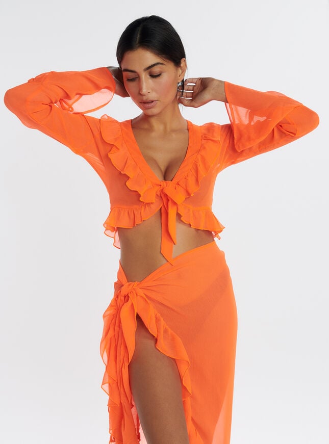 boux avenue Chiffon ruffle tie top - Orange