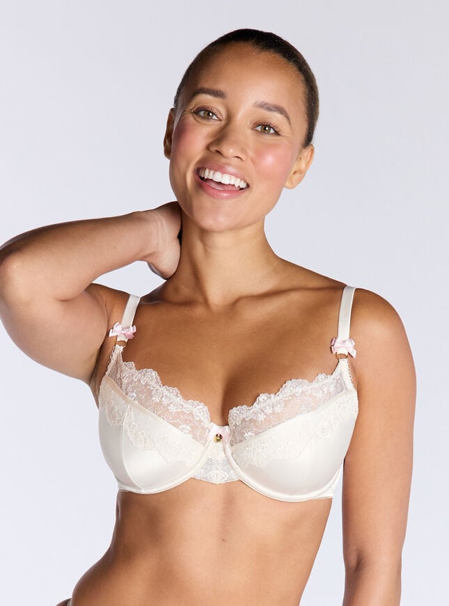 Boux Avenue Clover Satin Balconette Bra - Ivory