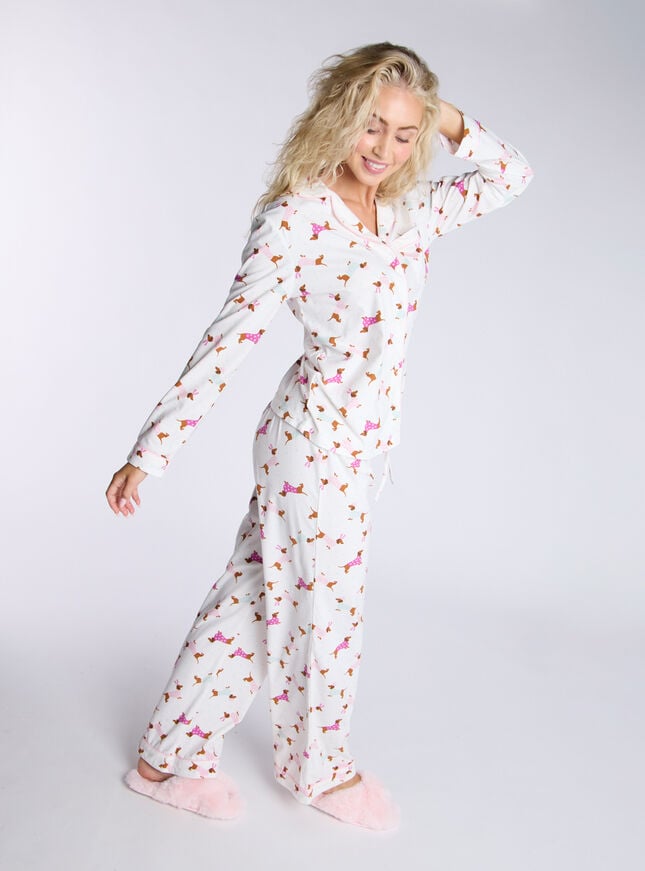 Boux Avenue Dog Fleece Pyjamas In A Bag - Ivory Mix