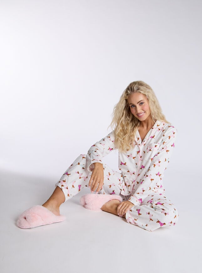 Boux Avenue Dog Fleece Pyjamas In A Bag - Ivory Mix