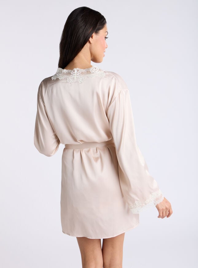 Boux Avenue Etta Satin & Lace Short Robe - Oyster
