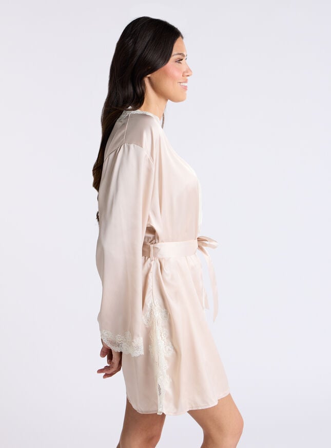 Boux Avenue Etta Satin & Lace Short Robe - Oyster