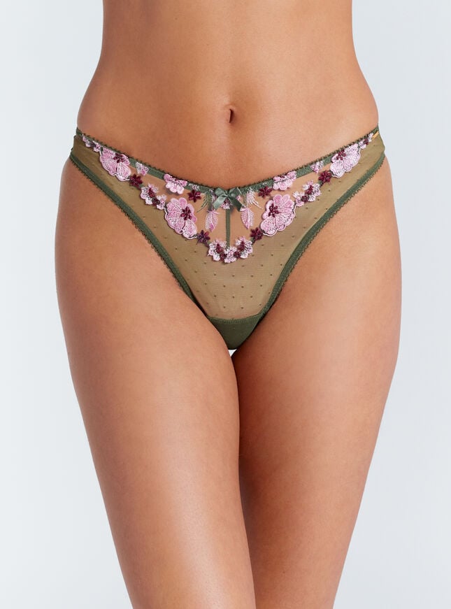 boux avenue Evelyn embroidered thong - Khaki