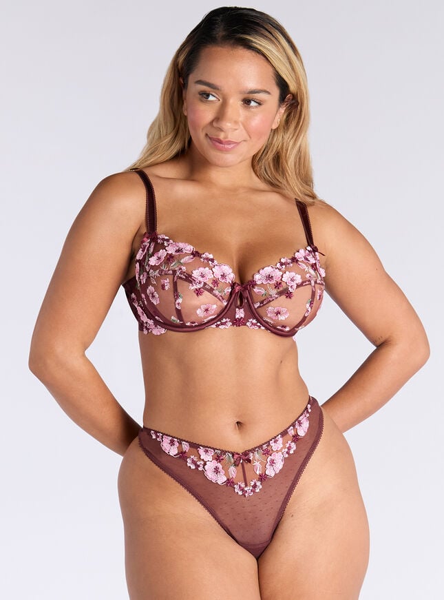 Boux Avenue Evelyn Embroidered Thong - Oxblood