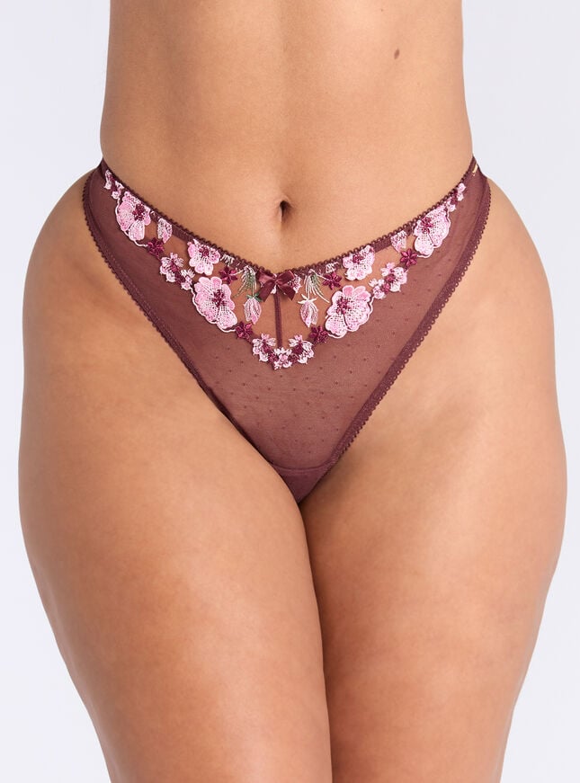boux avenue Evelyn embroidered thong - Oxblood