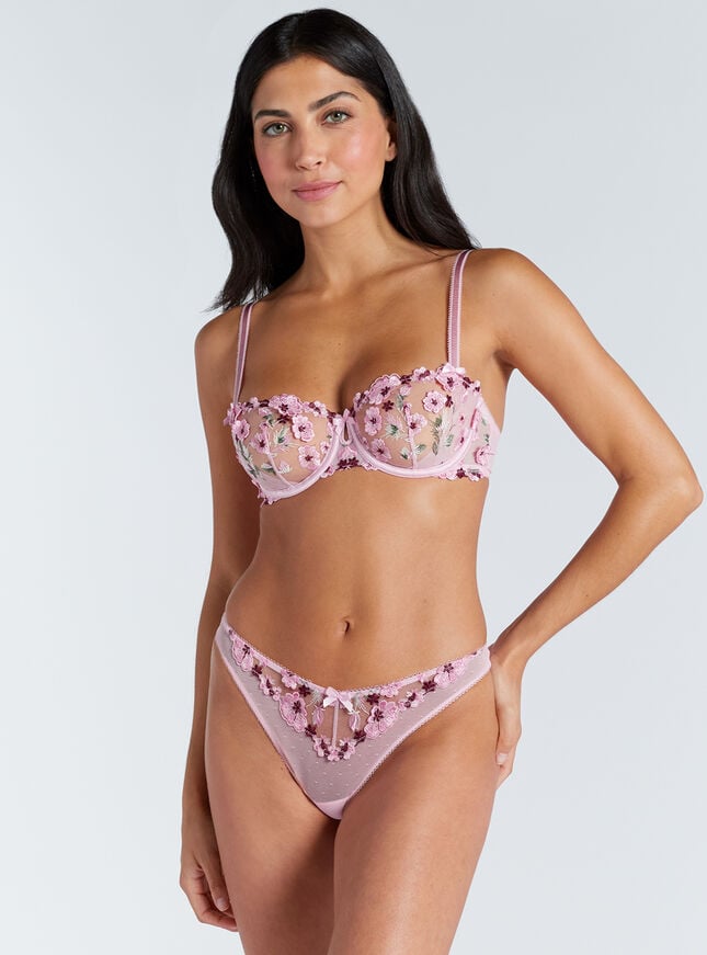 Boux Avenue Evelyn Embroidered Thong - Pink Mix