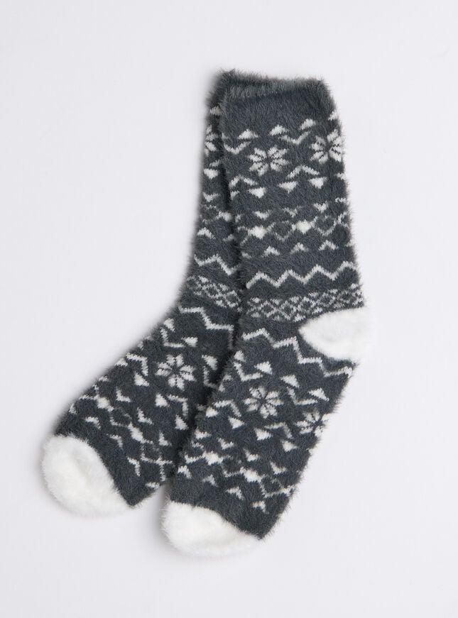 Boux Avenue Fairisle Fluffy Ankle Socks - Grey Mix