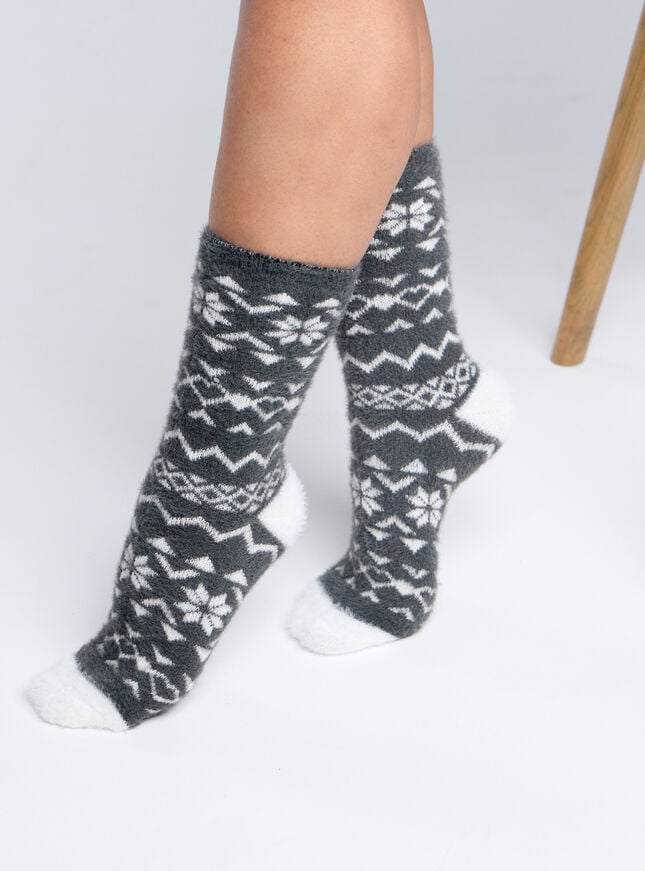 boux avenue Fairisle fluffy ankle socks - Grey Mix