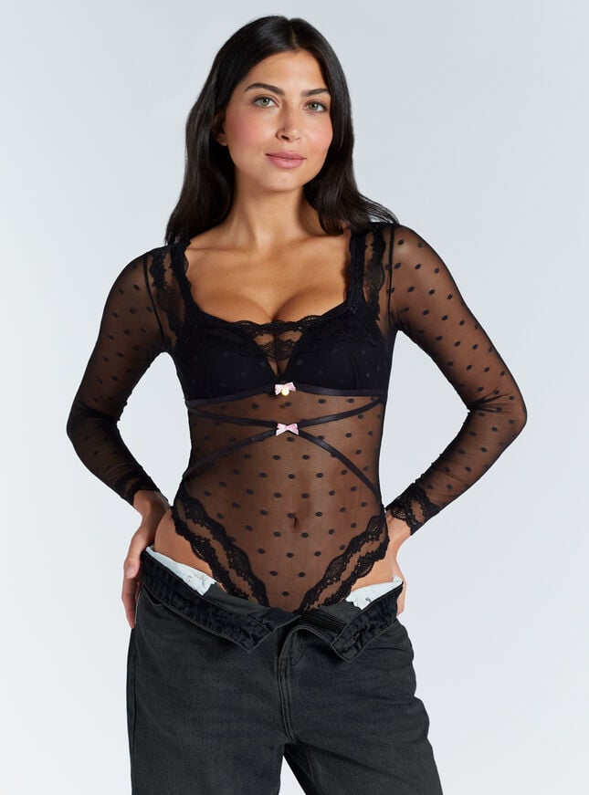 boux avenue Faye spot mesh bodysuit - Black