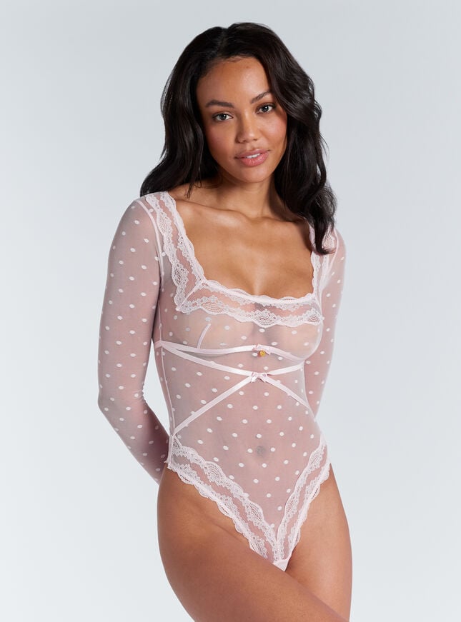 Boux Avenue Faye Spot Mesh Bodysuit - Light Pink