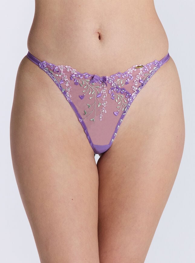 boux avenue Flora embroidered thong - Purple Mix