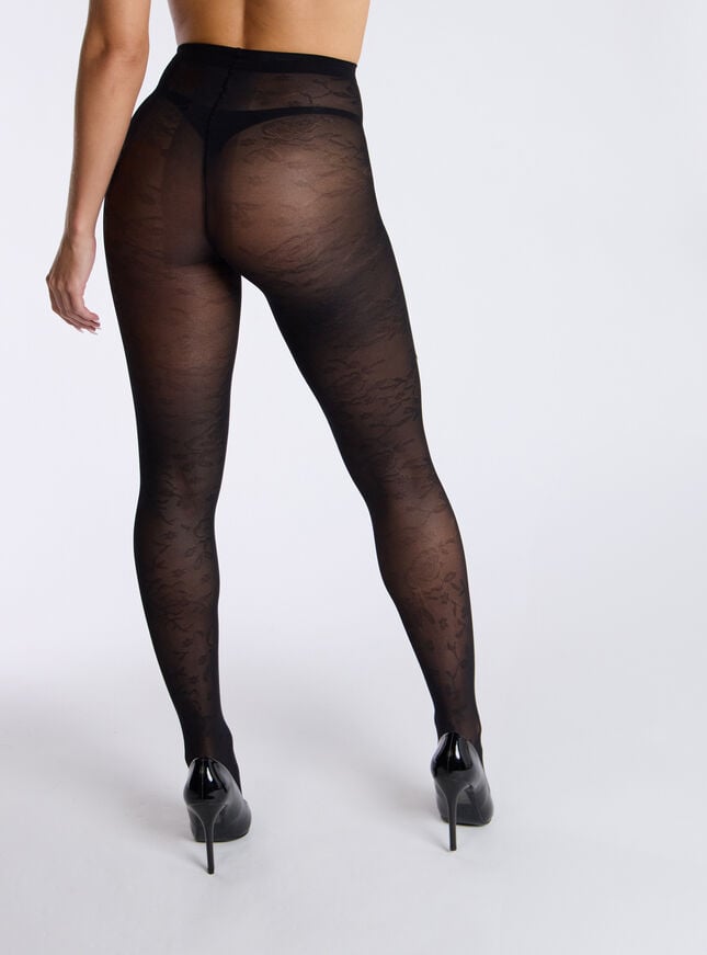 Boux Avenue Floral Lace Tights - Black