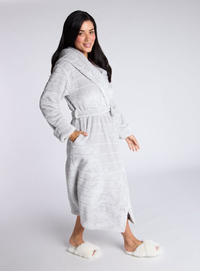 Boux Avenue Fluffy Cut Fur Long Dressing Gown - Grey