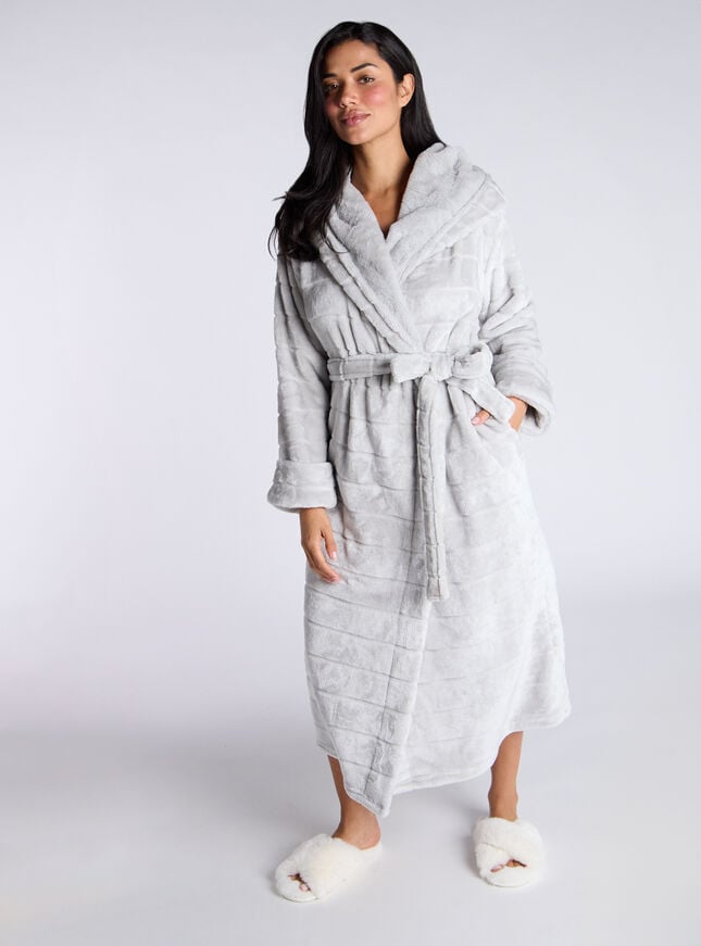 boux avenue Fluffy cut fur long dressing gown - Grey