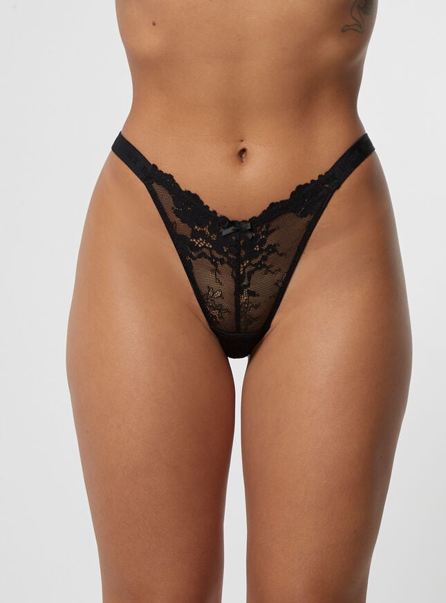 boux avenue Fran lace high leg thong - Black
