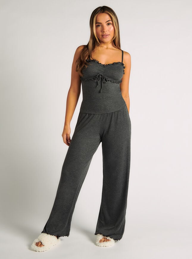 Boux Avenue Frill Ribbed Cami Pyjama Set - Charcoal