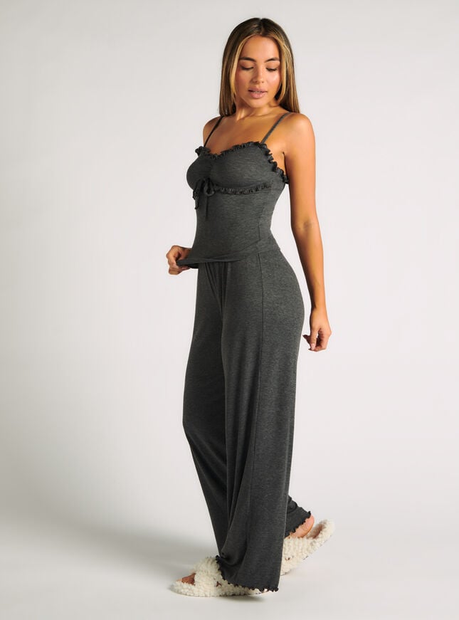 Boux Avenue Frill Ribbed Cami Pyjama Set - Charcoal
