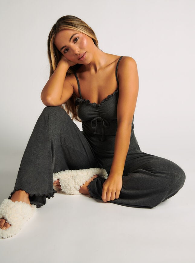 boux avenue Frill ribbed cami pyjama set - Charcoal
