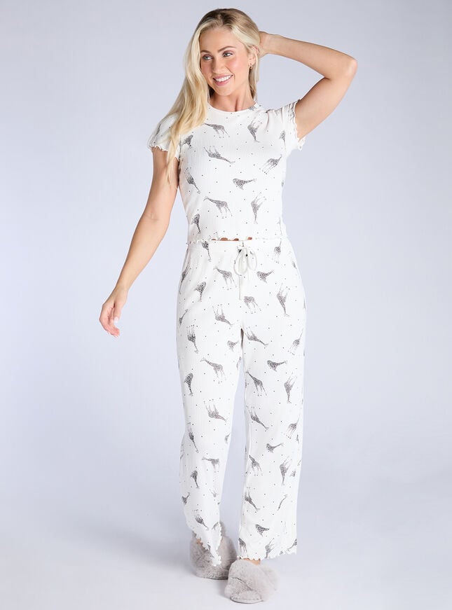 Boux Avenue Giraffe Ribbed Pyjama Set - Ivory Mix