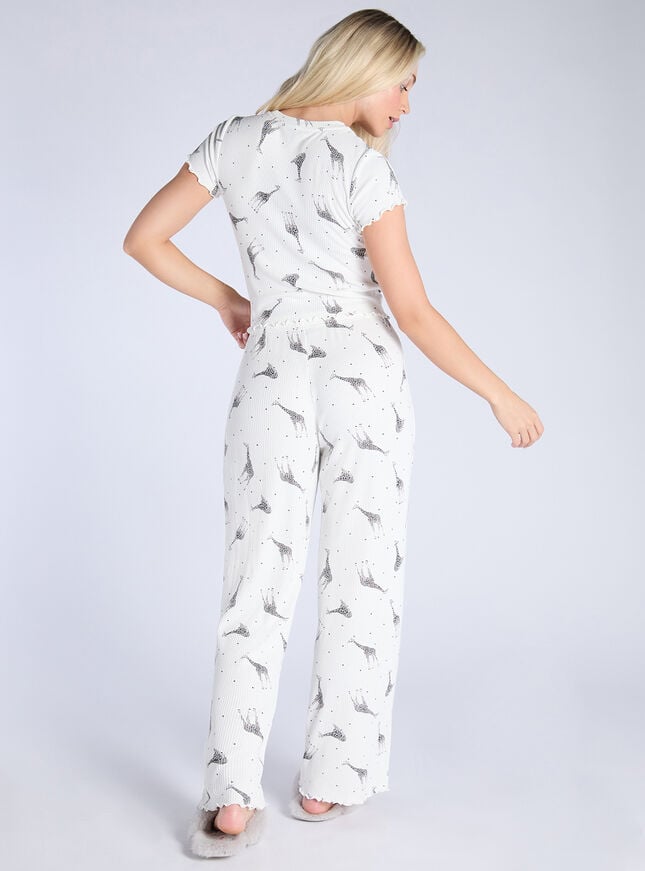 Boux Avenue Giraffe Ribbed Pyjama Set - Ivory Mix