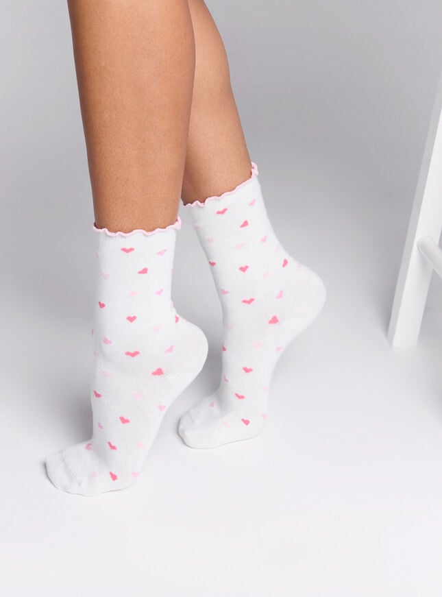 boux avenue Heart cotton ankle socks - Ivory Mix
