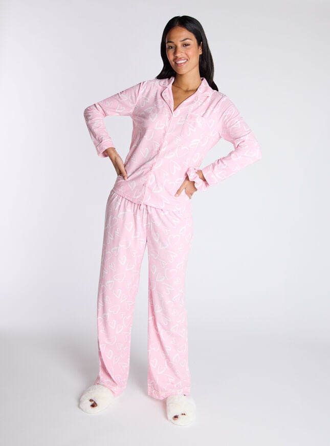 Boux Avenue Heart Fleece Pyjamas In A Bag - Pink Mix