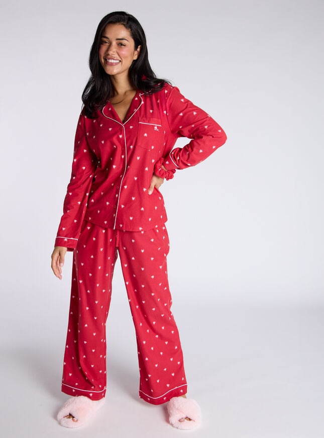 Boux Avenue Heart Fleece Pyjamas In A Bag - Red Mix