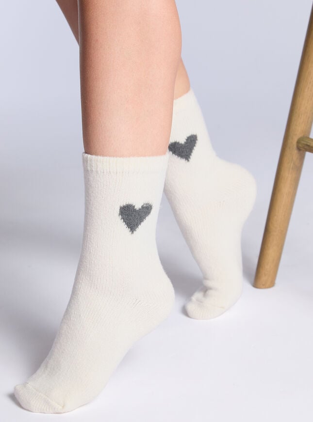 Boux Avenue Heart Fluffy Ankle Socks - Ivory Mix