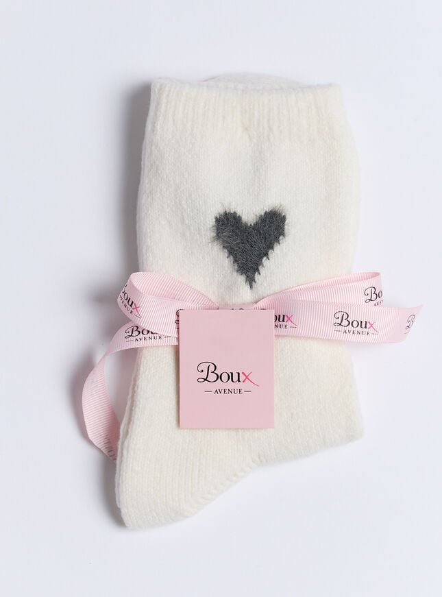 Boux Avenue Heart Fluffy Ankle Socks - Ivory Mix