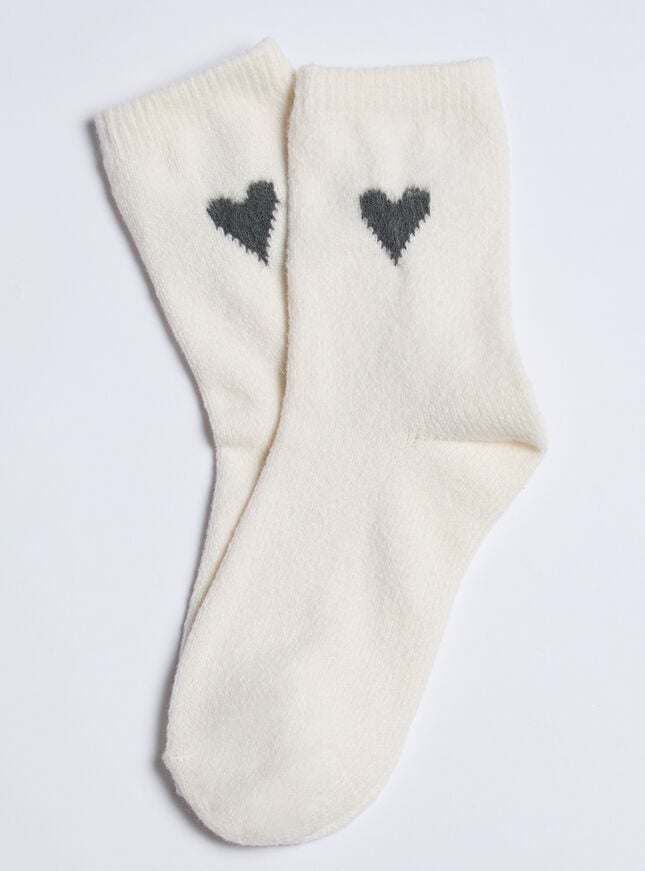 boux avenue Heart fluffy ankle socks - Ivory Mix