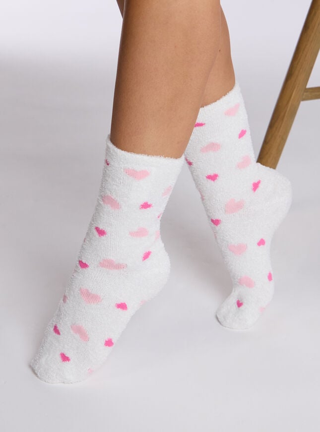 Boux Avenue Heart Fluffy Socks - Ivory Mix