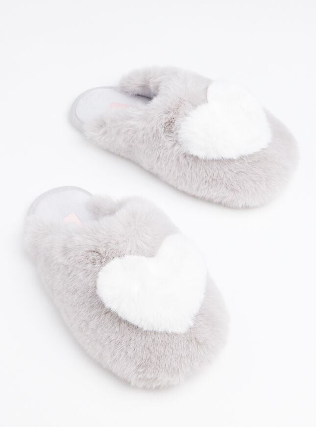 Boux Avenue Heart Mule Slippers - Grey Mix