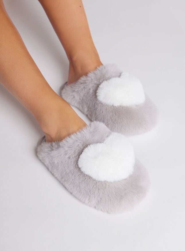 boux avenue Heart mule slippers - Grey Mix