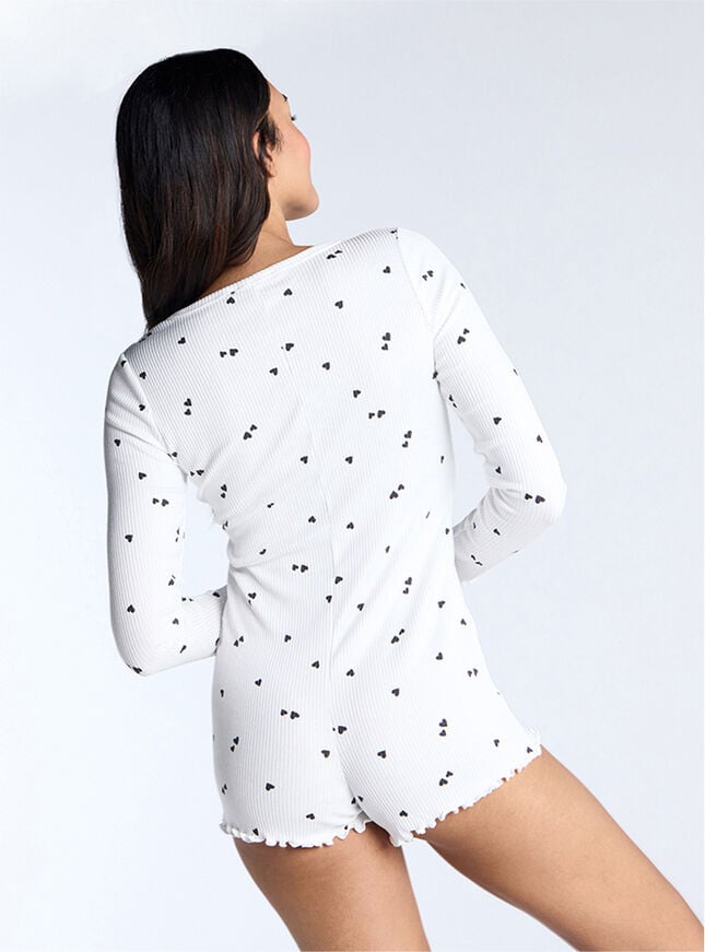 Boux Avenue Heart Ribbed Playsuit - Ivory Mix