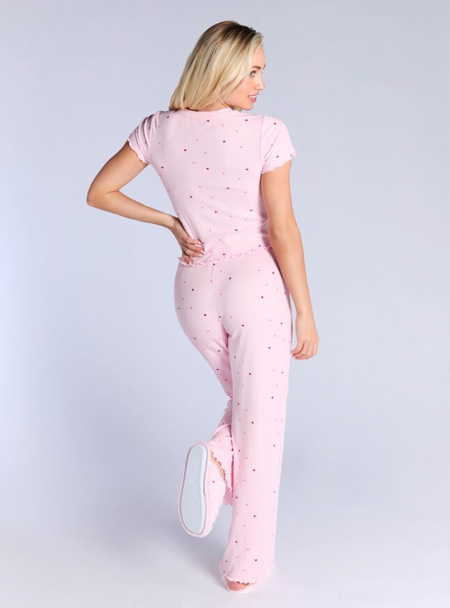 Boux Avenue Heart Ribbed Pyjama Set - Pink Mix