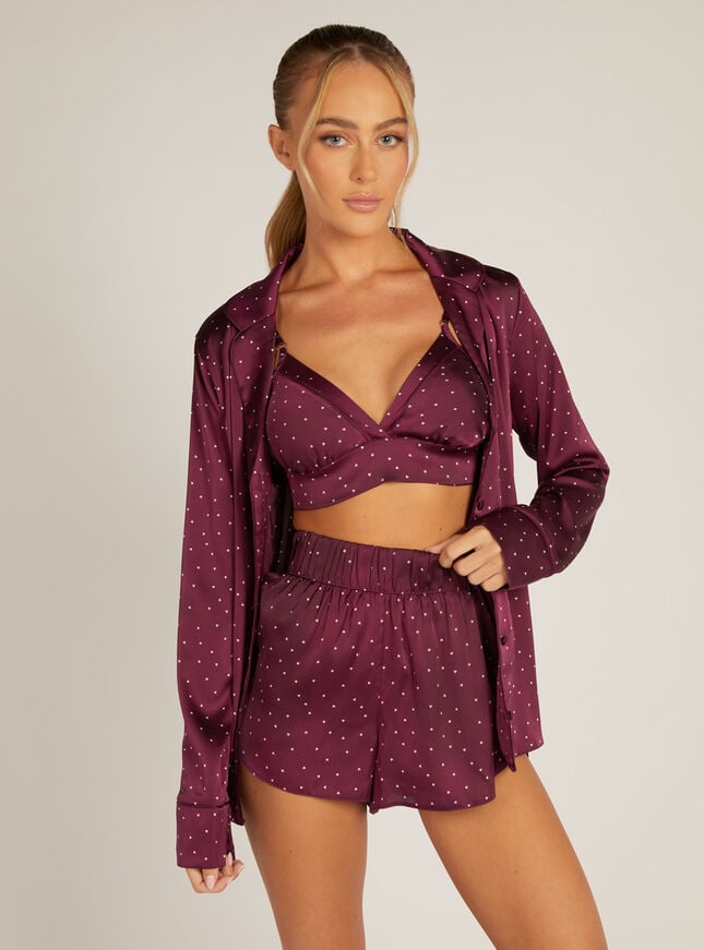 Boux Avenue Heart Satin Shorts - Burgundy