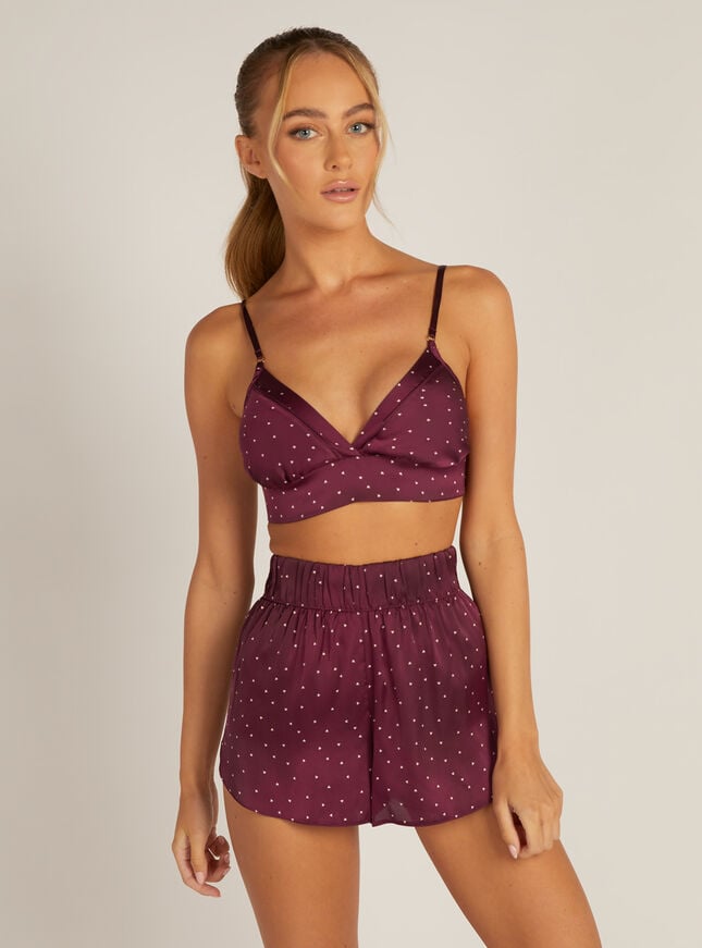 boux avenue Heart satin shorts - Burgundy
