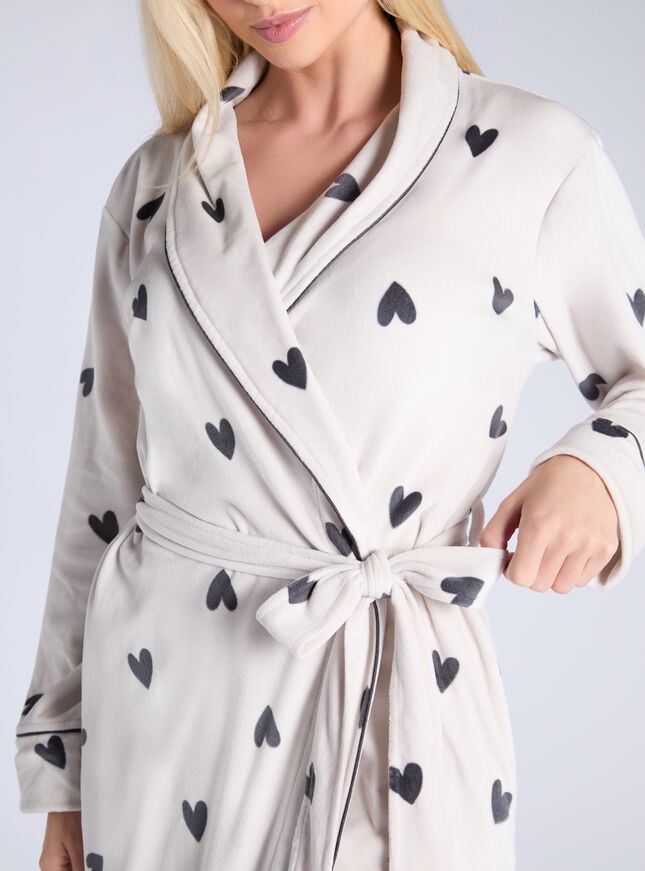 Boux Avenue Heart Velour Long Robe - Stone