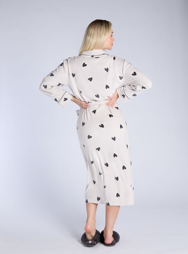 Boux Avenue Heart Velour Long Robe - Stone